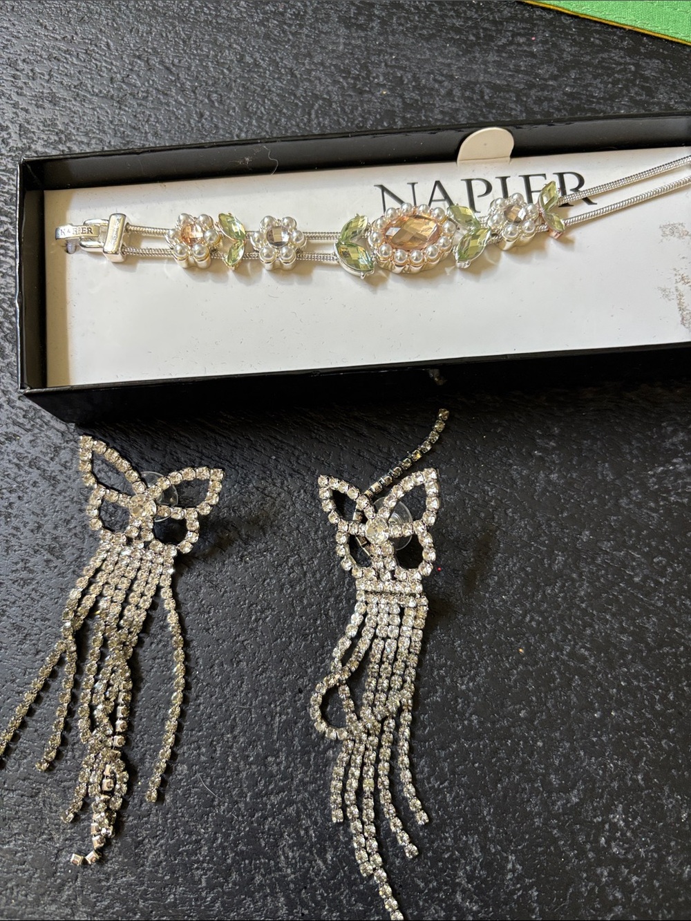 Napier bracelet nwt pretty silver and pearls & butterfly earrings 2 pc bundle
